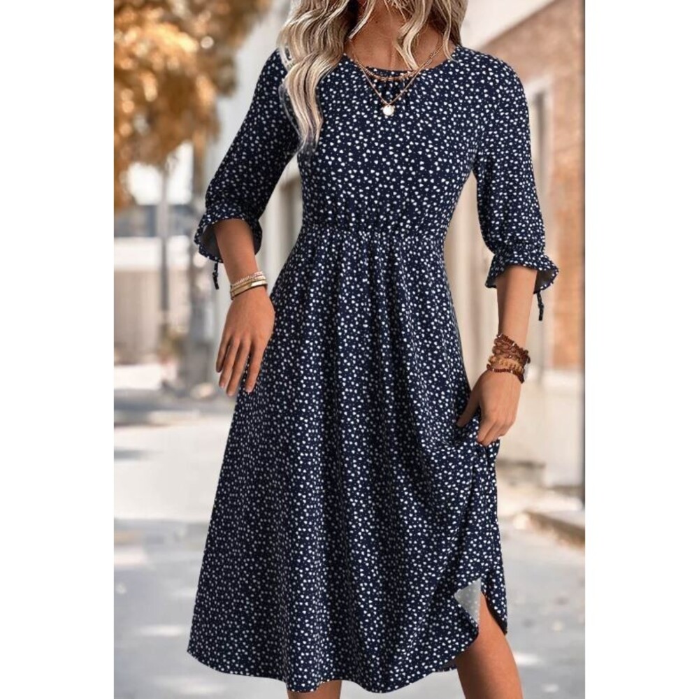Black Heart Print Midi Dress 3/4 Sleeve Casual Loose Fit Size Large 12-14